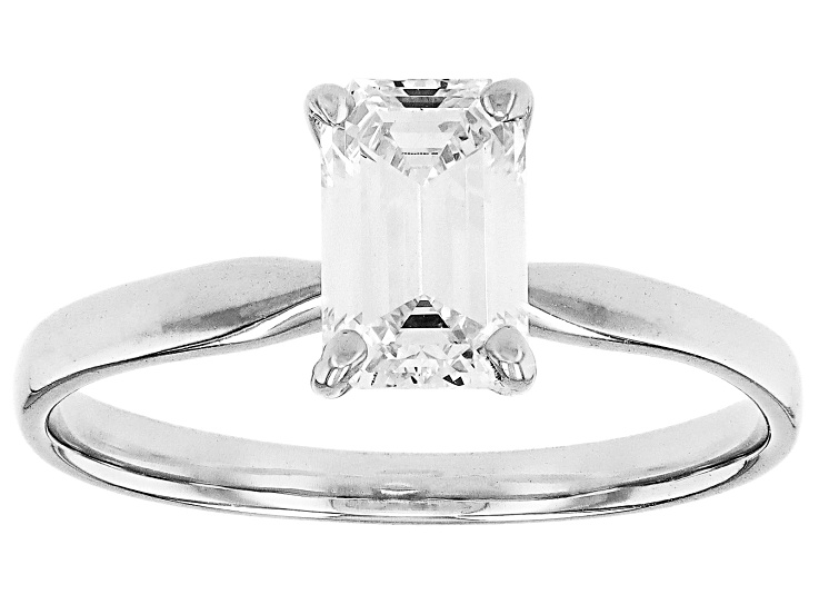 14k White Gold Emerald Cut White IGI Certified Lab-Grown Diamond Solitaire Ring 1.10ct F/VS1