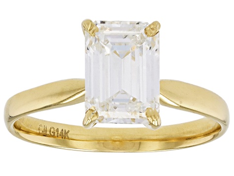 14k Yellow Gold Emerald Cut White IGI Certified Lab-Grown Diamond Solitaire Ring 2.00ct F/VS1