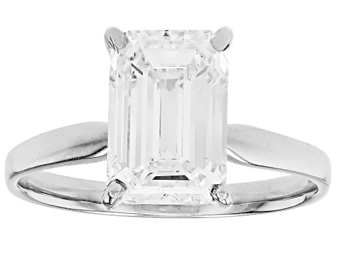 14k White Gold Emerald Cut White IGI Certified Lab-Grown Diamond Solitaire Ring 3.00ct F/VS1