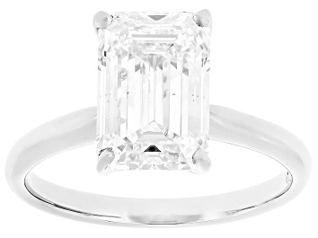 Picture of Certified Emerald Cut White Lab-Grown Diamond F VS1 14K White Gold Solitaire Ring 3.00ct
