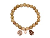 Rose Stainless Steel Antiqued and Polished Owl Taupe Dyed Jade Bracelet