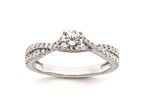 Rhodium Over 14K White Gold Polish Round Diamond Engagement Ring 0.63ctw