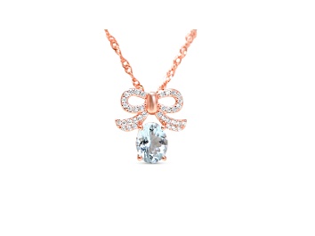 Picture of Oval Aquamarine and Cubic Zirconia 18K Rose Gold Over Sterling Silver Pendant with chain, 3.35ctw