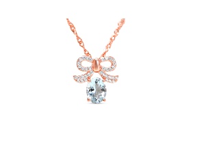 Oval Aquamarine and Cubic Zirconia 18K Rose Gold Over Sterling Silver Pendant with chain, 3.35ctw