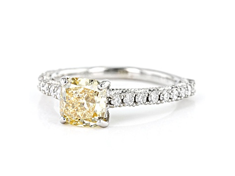 Cushion Cut Yellow And Round White Lab-Grown Diamond 14kt White Gold Solitaire Ring 2.00ctw