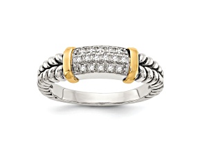 Sterling Silver Antiqued with 14K Accent Diamond Ring