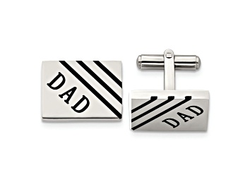 Picture of Stainless Steel Polished Black Enameled Dad Rectangle Cufflinks