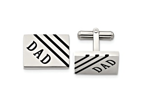 Stainless Steel Polished Black Enameled Dad Rectangle Cufflinks