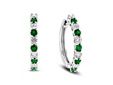 1.35ctw Emerald and Diamond Hoop Earrings in 14k White Gold