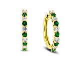 1.35ctw Emerald and Diamond Hoop Earrings in 14k Yellow Gold
