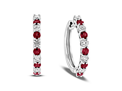 1.35ctw Ruby and Diamond Hoop Earrings in 14k White Gold