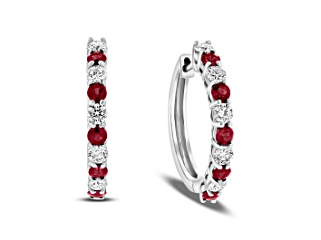 Picture of 1.35ctw Ruby and Diamond Hoop Earrings in 14k White Gold