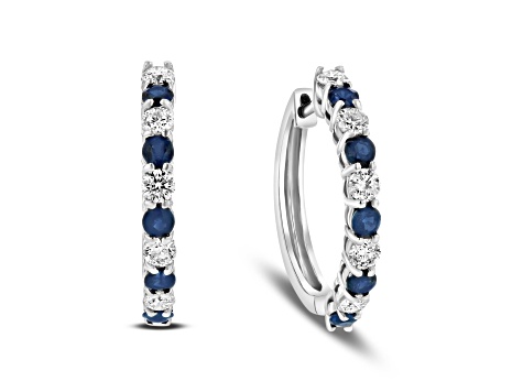 1.35ctw Sapphire and Diamond Hoop Earrings in 14k White Gold