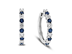 1.35ctw Sapphire and Diamond Hoop Earrings in 14k White Gold