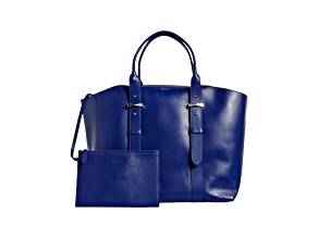 Alexander McQueen Small Leather Legend Tote Bag with Bonus Pouch in Blue