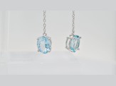 Aquamarine and CZ 3.16 Ctw Oval Rhodium Over Sterling Silver 3.16 Ctw Dangle Earrings Jewelry