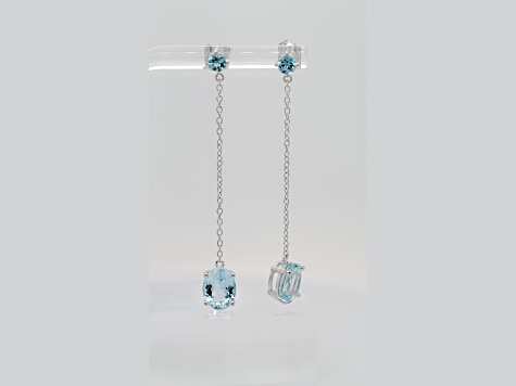 Aquamarine and CZ 3.16 Ctw Oval Rhodium Over Sterling Silver 3.16 Ctw Dangle Earrings Jewelry