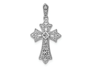 Rhodium Over 14k White Gold Textured Diamond Fancy Cross Pendant