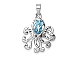 Rhodium Over Sterling Silver Polished Crystal Octopus Pendant
