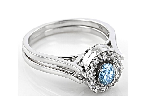 Blue And White Lab-Grown Diamond 14kt White Gold Reversible Ring 1.00ctw