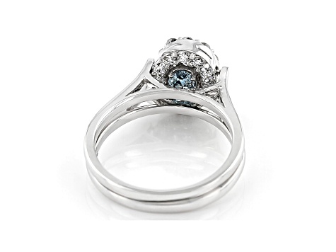 Blue And White Lab-Grown Diamond 14kt White Gold Reversible Ring 1.00ctw