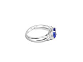 8x6mm Oval Tanzanite and White CZ Rhodium Over Sterling Silver Ring, 1.19ctw