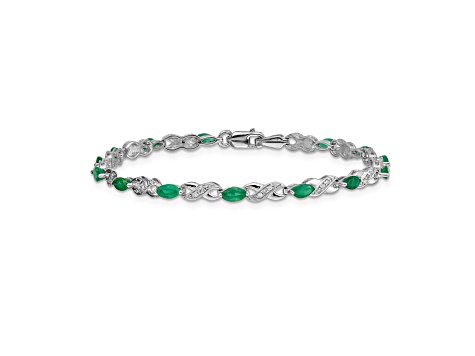 Rhodium Over 14k White Gold Diamond and Emerald Infinity Bracelet