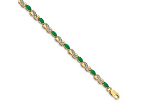 14k Yellow Gold and Rhodium Over 14k Yellow Gold Diamond and Emerald Infinity Bracelet