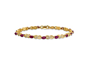 14k Yellow Gold and Rhodium Over 14k Yellow Gold Diamond and Ruby Infinity Bracelet