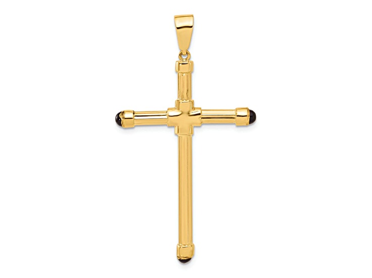 14k Yellow Gold Polished and Textured with Black Onyx Cross Pendant