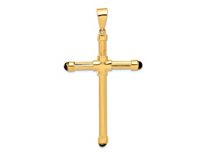 14k Yellow Gold Polished and Textured with Black Onyx Cross Pendant