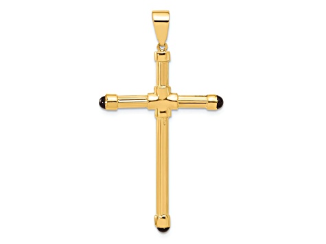14k Yellow Gold Polished and Textured with Black Onyx Cross Pendant