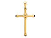 14k Yellow Gold Polished and Textured with Black Onyx Cross Pendant