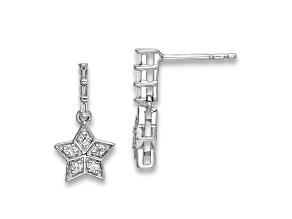 Rhodium Over 14k White Gold Diamond Star Dangle Earrings