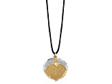 Sterling Silver and 24k Yellow Gold Dipped Double Aspen Leaf 20 Inch Leather Cord Necklace