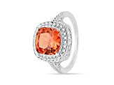 Rhodium Over Sterling Silver Lab Created Padparadscha Sapphire Cushion Cut Ring 2.39ctw