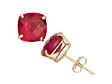 Cushion Lab Created Ruby 10K Yellow Gold Earrings 3.10ctw