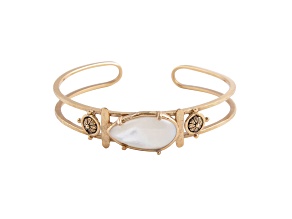 Barse Jewelry White Mother-of-Pearl Gold Tone Open Cuff Bracelet