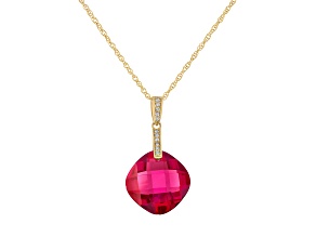 Lab Created Ruby and Diamond 14K Gold Pendant With Chain 12.5 ctw