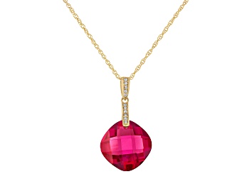 Picture of Lab Created Ruby and Diamond 14K Gold Pendant With Chain 12.5 ctw