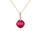 Lab Created Ruby and Diamond 14K Gold Pendant With Chain 12.5 ctw