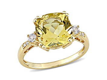 Picture of Citrine, Created White Sapphire and Diamond Accent 10K Yellow Gold Cocktail Ring 4.20ctw