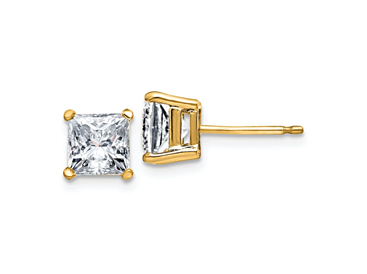 14K Yellow Gold 2ct. 5.5mm Princess G H I True Light Moissanite Earrings