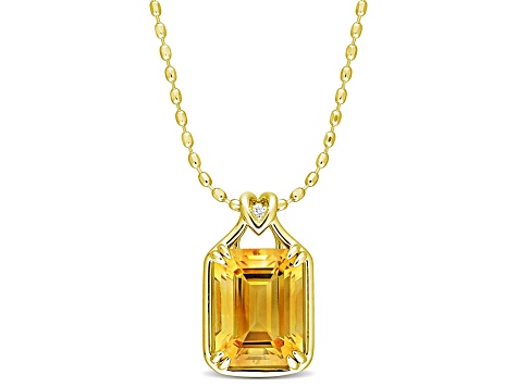 Citrine and White Topaz 18k Yellow Gold Over Sterling Silver Solitaire Pendant with Chain 10.75ctw