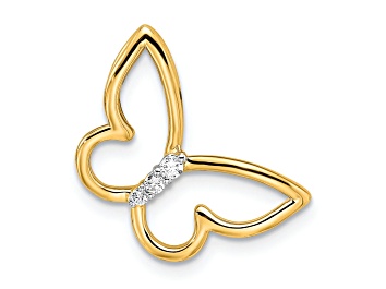 Picture of 14k Yellow Gold and Rhodium Over 14k Yellow Gold Polished Butterfly Diamond Chain Slide Pendant