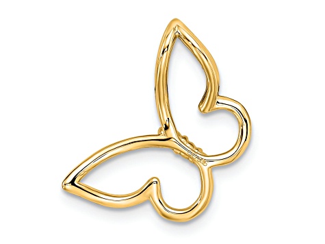 14k Yellow Gold and Rhodium Over 14k Yellow Gold Polished Butterfly Diamond Chain Slide Pendant