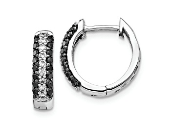 Picture of Rhodium Over 10k White Gold 9/16" 0.54ctw White and Black Diamond Hinged Hoop Earrings