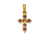 14k Yellow Gold and Rhodium Over 14k Yellow Gold Ruby and Diamond Cross Pendant