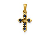 14k Yellow Gold and Rhodium Over 14k Yellow Gold Sapphire and Diamond Cross Pendant