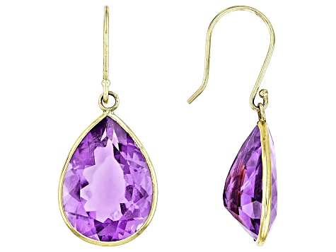 Purple Amethyst 14k Yellow Gold Dangle Earrings 15.00ctw